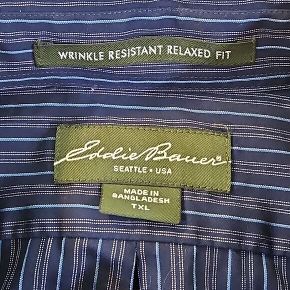 Eddie Bauer Long Sleeve Shirt Men's Tall TXL Blue Stripe Non-Wrinkle Relaxed Fit - Picture 5 of 14